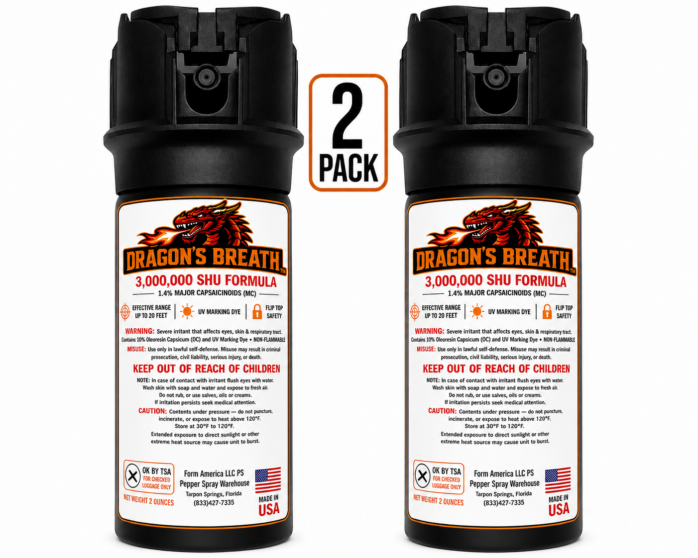 2OZ Dragon's Breath Pepper Spray™  with 1.4 MC, 2oz CarryMax™ Size, 20 Foot Range