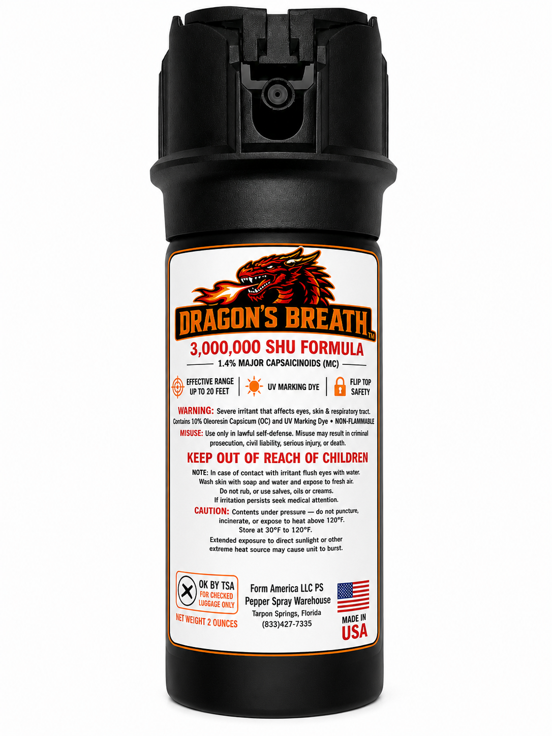 2OZ Dragon's Breath Pepper Spray™  with 1.4 MC, 2oz CarryMax™ Size, 20 Foot Range