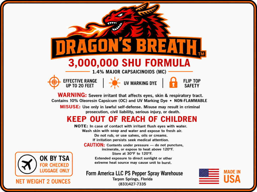 2OZ Dragon's Breath Pepper Spray™  with 1.4 MC, 2oz CarryMax™ Size, 20 Foot Range