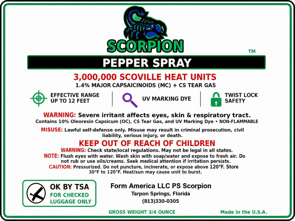 Scorpion Lipstick Pepper Spray™ with OC + CS Tear Gas — Discreet Self-Defense, 1/2 oz