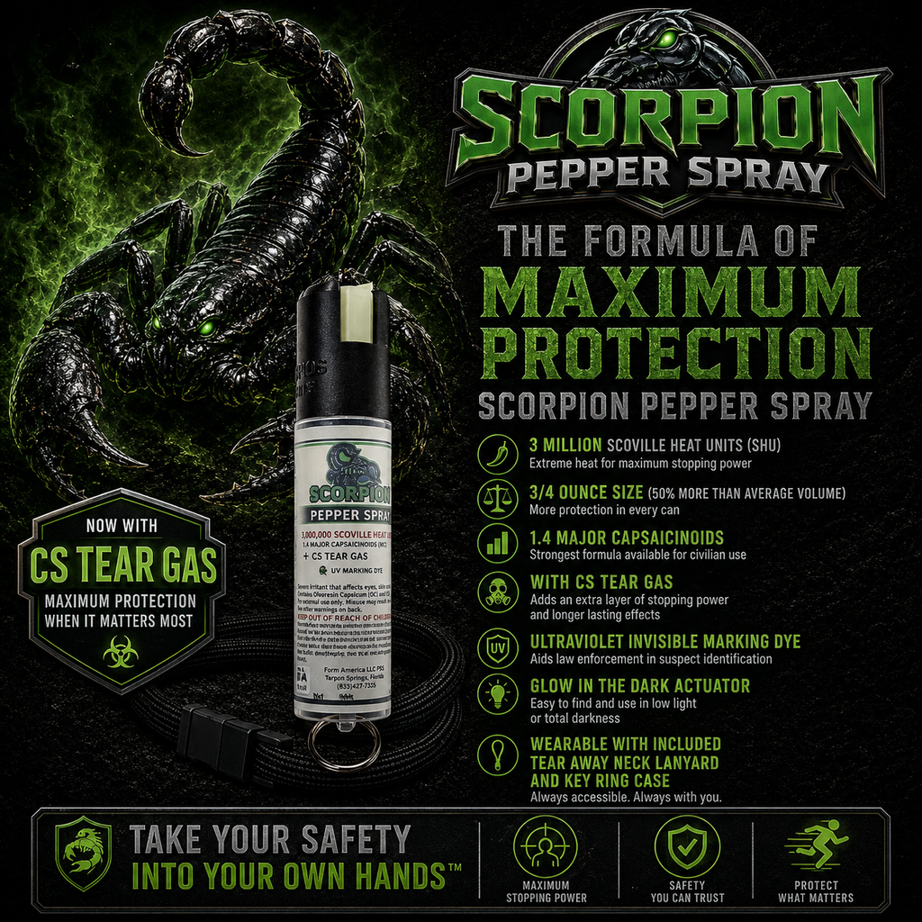 Scorpion Pepper Spray™ with OC + CS Tear Gas — Wearable, 3/4 oz, OC + Tear Gas
