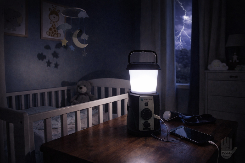Solar Camping Lantern with AM/FM Radio, Phone Charger, Hand Crank, Hanging Light, SOS Alarm, and 5000mAh Power Bank, Rechargeable plus AAA Battery Backup