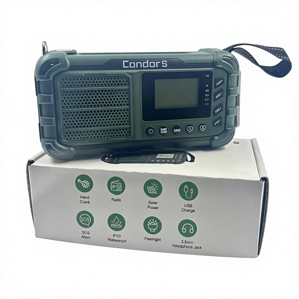 10,000mAh Digital Emergency Weather Radio with Solar, Hand Crank, 3AA Battery Backup, AM/FM/NOAA, Phone Charger, Multi-Mode Flashlight, LCD Clock, and SOS Alarm
