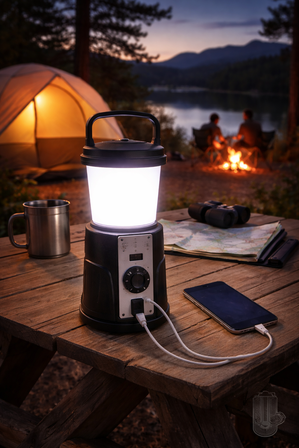 Solar Camping Lantern with AM/FM Radio, Phone Charger, Hand Crank, Hanging Light, SOS Alarm, and 5000mAh Power Bank, Rechargeable plus AAA Battery Backup