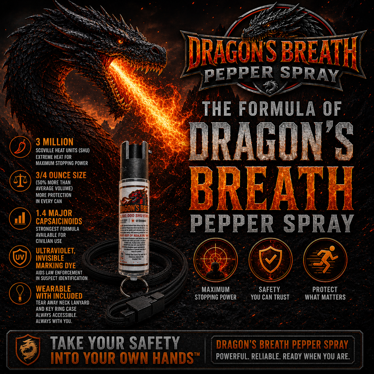 Dragon's Breath Pepper Spray™ — Wearable Self-Defense, 3/4 oz
