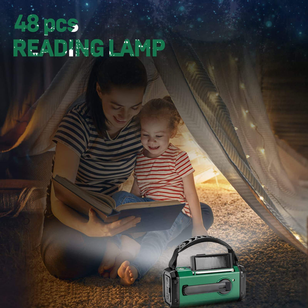 10,000mAh Emergency Weather Radio with Compass Solar, Hand Crank, USB Charging, AM/FM/NOAA Alerts, Flashlight, Reading Light, and Power Bank
