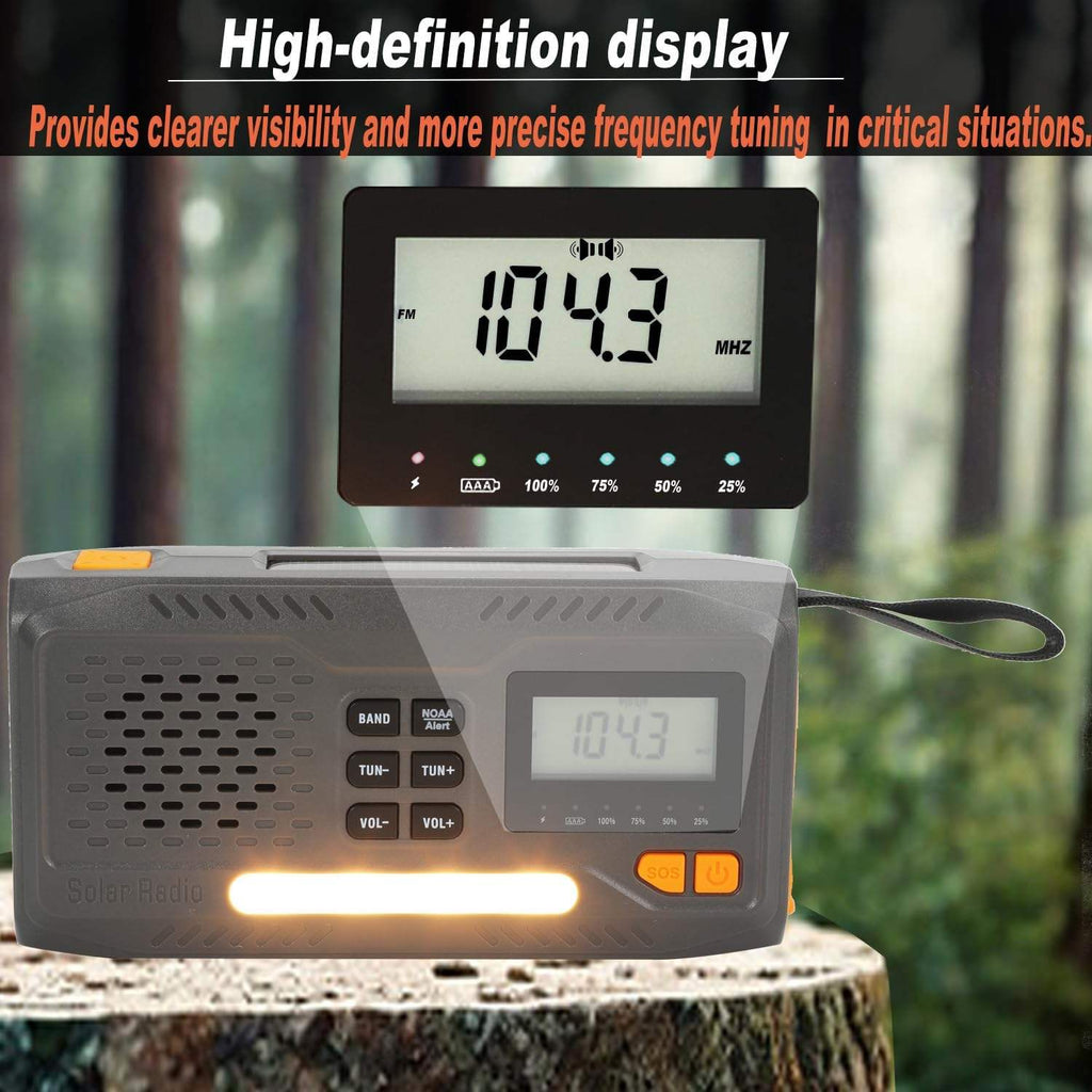 Digital Display Emergency Weather Radio with AM/FM/NOAA, Cell Phone Charger, Solar, Hand Crank, Flashlight, SOS Alarm, and Night Light