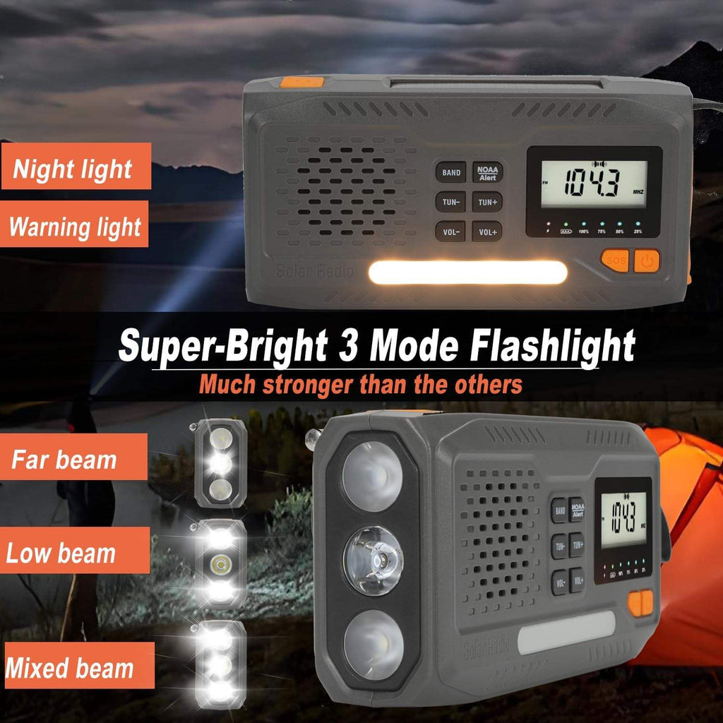 Digital Display Emergency Weather Radio with AM/FM/NOAA, Cell Phone Charger, Solar, Hand Crank, Flashlight, SOS Alarm, and Night Light