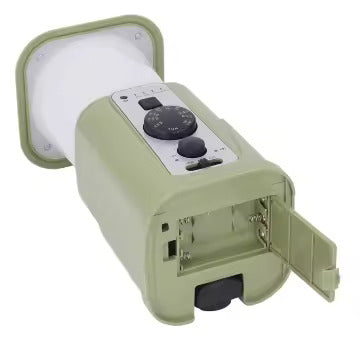 Solar Camping Lantern with AM/FM Radio, Phone Charger, Hand Crank, Hanging Light, SOS Alarm, and 5000mAh Power Bank, Rechargeable plus AAA Battery Backup