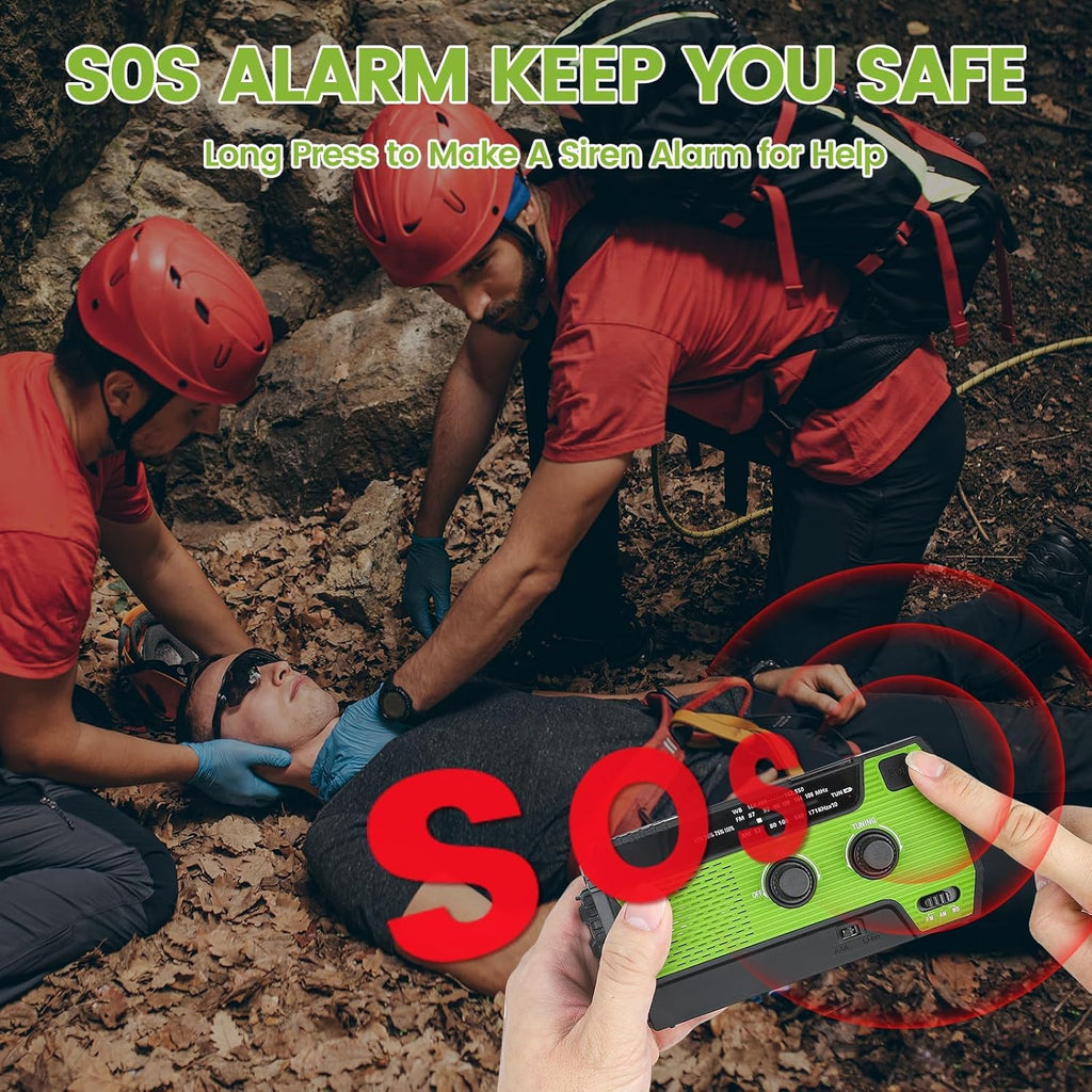 4000mAh Solar Hand Crank Emergency Weather Radio with AM/FM/NOAA, 3-Mode Flashlight, PIR Motion Sensor Reading Lamp, and Backup Power