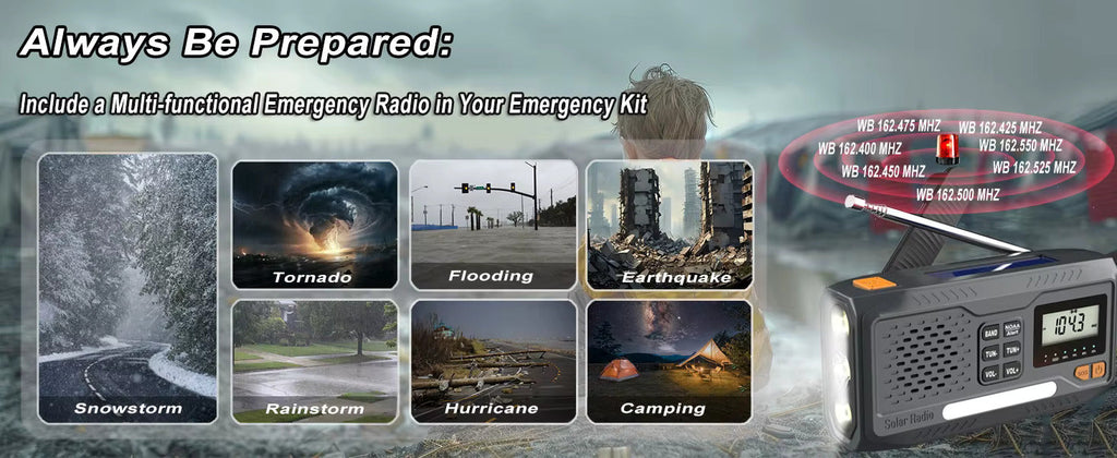 Digital Display Emergency Weather Radio with AM/FM/NOAA, Cell Phone Charger, Solar, Hand Crank, Flashlight, SOS Alarm, and Night Light