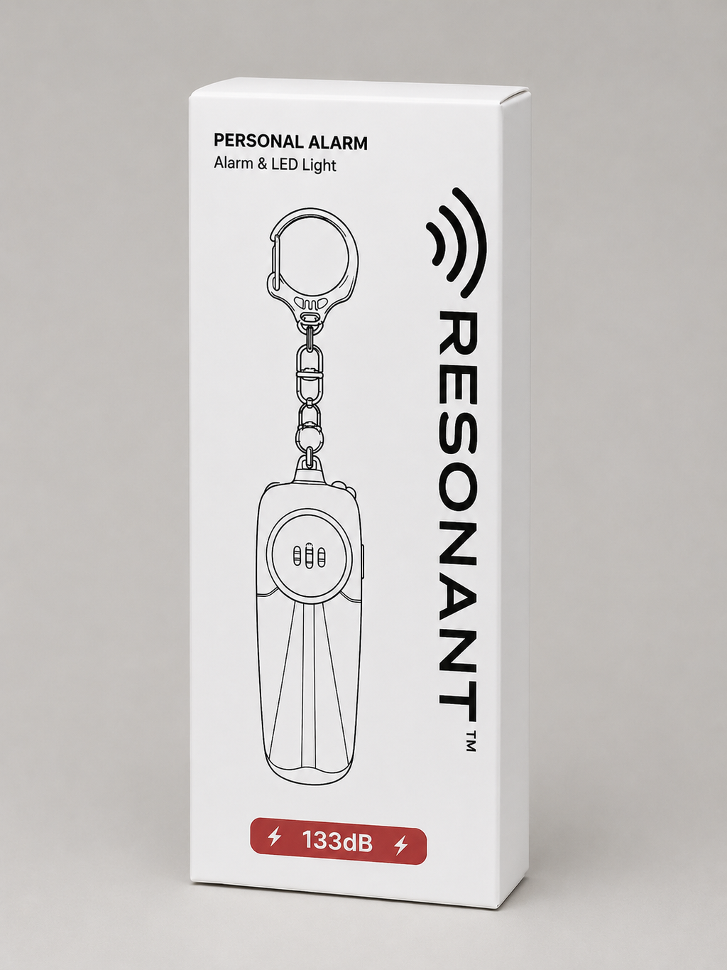 Resonant™ 133 dB Personal Alarm, LED Light, Ultra Slim, AAA Battery Powered