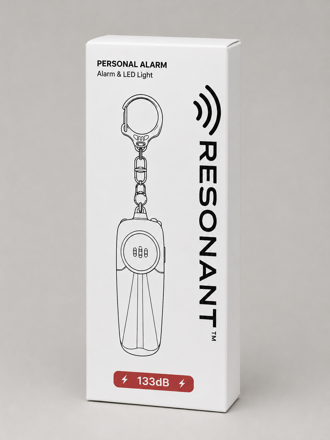Resonant™ 133 dB Personal Alarm, LED Light, Ultra Slim, AAA Battery Powered