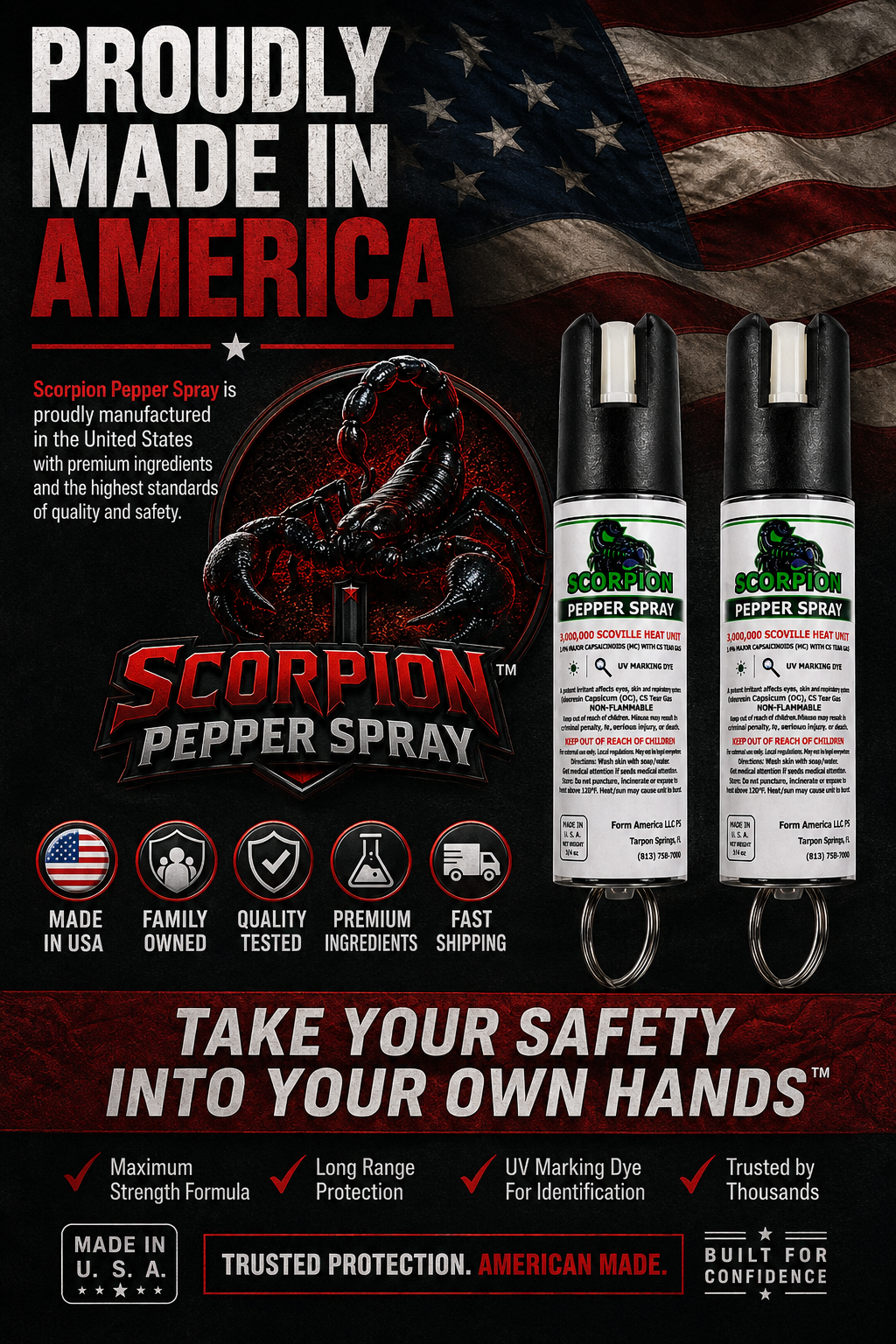 Scorpion Pepper Spray™ with OC + CS Tear Gas — Wearable, 3/4 oz, OC + Tear Gas