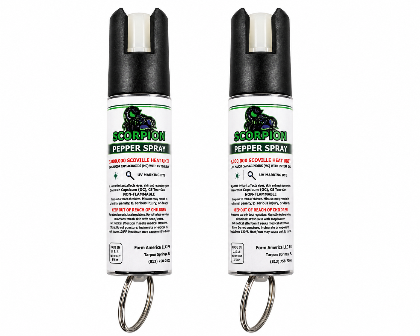 Scorpion Pepper Spray™ with OC + CS Tear Gas — Wearable, 3/4 oz, OC + Tear Gas