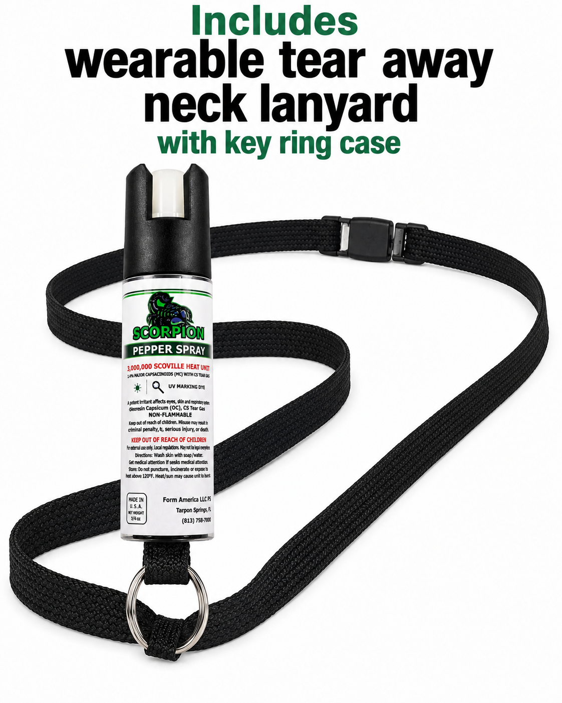 Scorpion Pepper Spray™ with OC + CS Tear Gas — Wearable, 3/4 oz, OC + Tear Gas