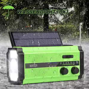 Dual Solar Panel Emergency Weather Radio with 5000mAh Power Bank, NOAA, AM/FM, Flashlight, Reading Light, SOS Alarm, and Hand Crank Charging